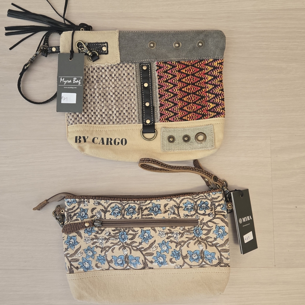 Myra Bag Patchwork Clutch  - Gray, Red, Blue, Tan